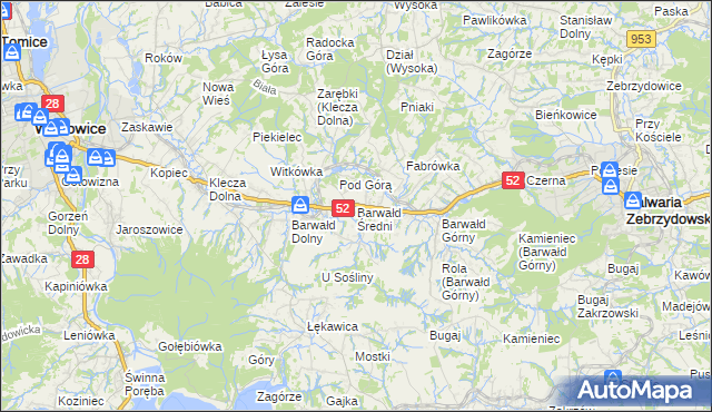 mapa Barwałd Średni, Barwałd Średni na mapie Targeo