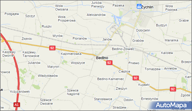 mapa Bedlno powiat kutnowski, Bedlno powiat kutnowski na mapie Targeo