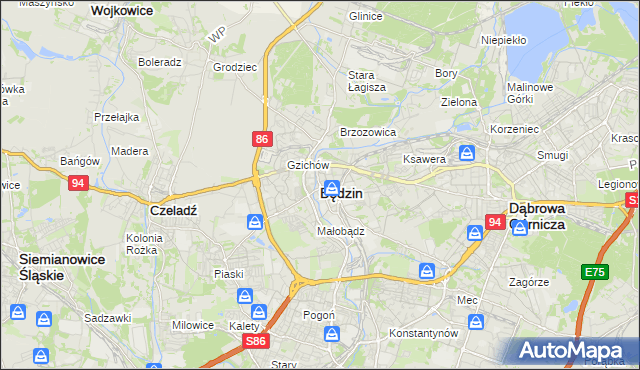 mapa Będzin, Będzin na mapie Targeo