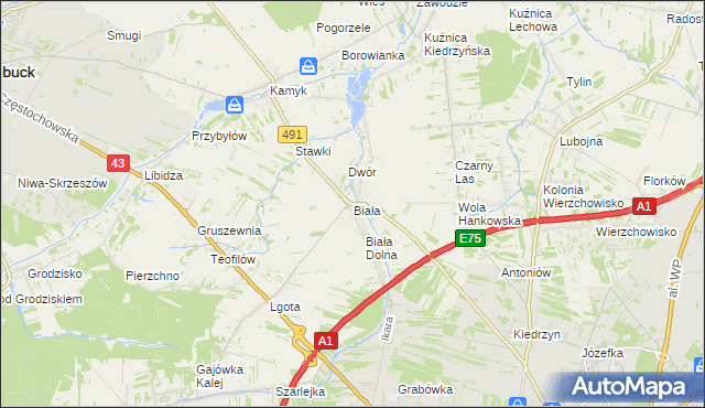 mapa Biała gmina Kłobuck, Biała gmina Kłobuck na mapie Targeo