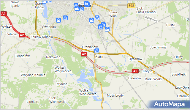 mapa Białki gmina Siedlce, Białki gmina Siedlce na mapie Targeo