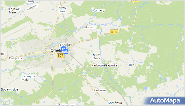 mapa Biały Dwór gmina Orneta, Biały Dwór gmina Orneta na mapie Targeo