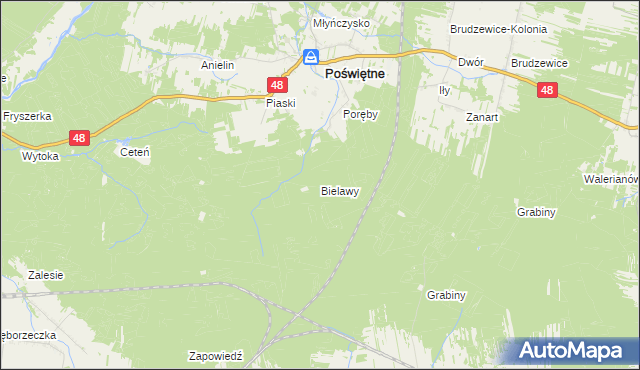 mapa Bielawy gmina Poświętne, Bielawy gmina Poświętne na mapie Targeo