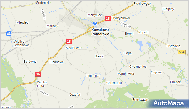 mapa Bielsk gmina Kowalewo Pomorskie, Bielsk gmina Kowalewo Pomorskie na mapie Targeo