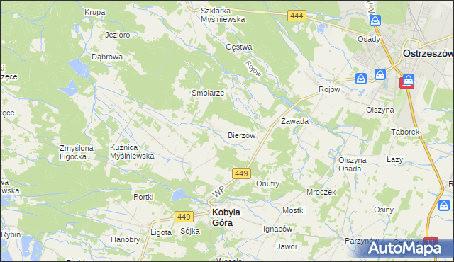 mapa Bierzów gmina Kobyla Góra, Bierzów gmina Kobyla Góra na mapie Targeo