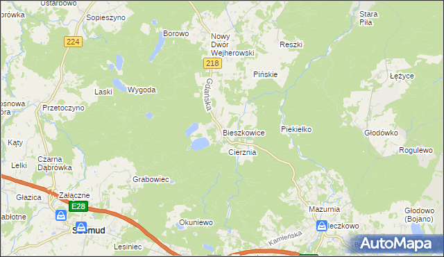 mapa Bieszkowice, Bieszkowice na mapie Targeo