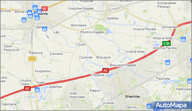 mapa Biskupice gmina Brwinów, Biskupice gmina Brwinów na mapie Targeo