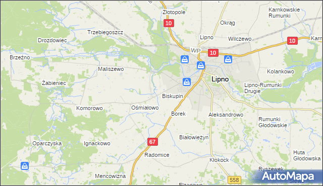 mapa Biskupin gmina Lipno, Biskupin gmina Lipno na mapie Targeo