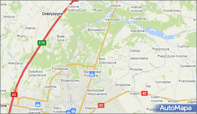 mapa Blok Dobryszyce, Blok Dobryszyce na mapie Targeo