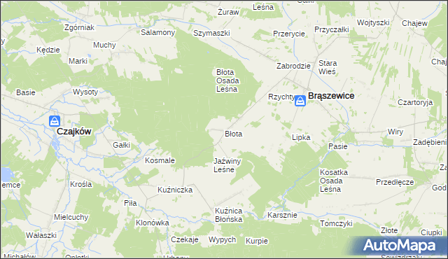 mapa Błota gmina Brąszewice, Błota gmina Brąszewice na mapie Targeo