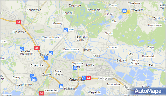 mapa Bobrek gmina Chełmek, Bobrek gmina Chełmek na mapie Targeo