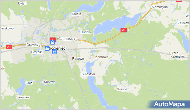 mapa Bobrowo gmina Złocieniec, Bobrowo gmina Złocieniec na mapie Targeo