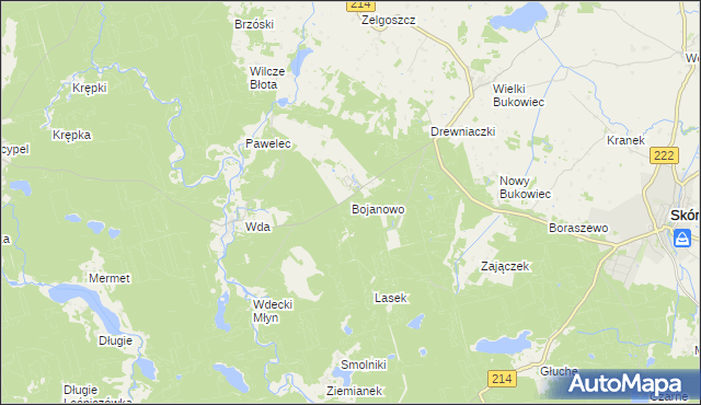 mapa Bojanowo gmina Skórcz, Bojanowo gmina Skórcz na mapie Targeo