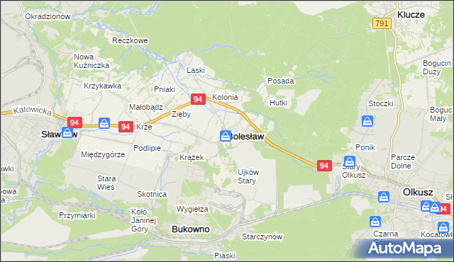mapa Bolesław powiat olkuski, Bolesław powiat olkuski na mapie Targeo