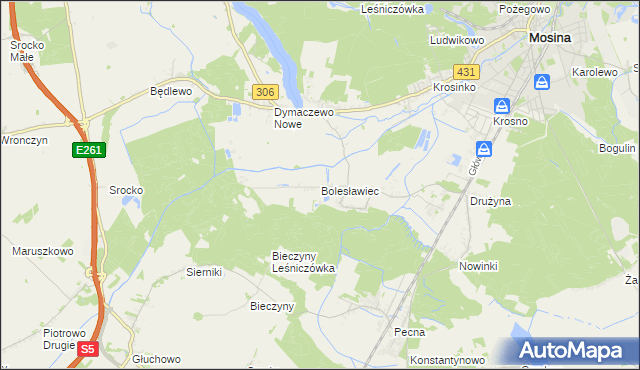 mapa Bolesławiec gmina Mosina, Bolesławiec gmina Mosina na mapie Targeo