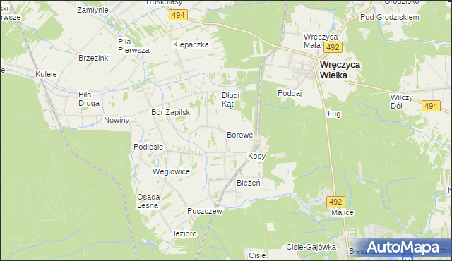 mapa Borowe gmina Wręczyca Wielka, Borowe gmina Wręczyca Wielka na mapie Targeo