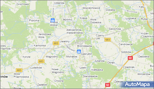 mapa Bronisławów gmina Prażmów, Bronisławów gmina Prażmów na mapie Targeo