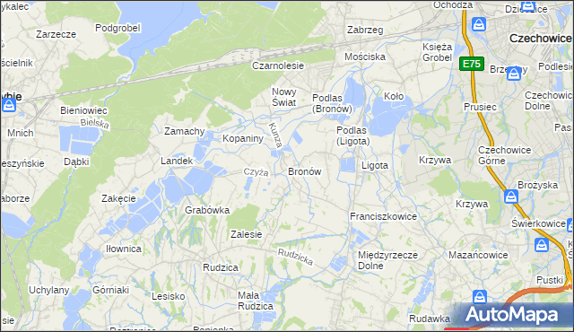 mapa Bronów gmina Czechowice-Dziedzice, Bronów gmina Czechowice-Dziedzice na mapie Targeo