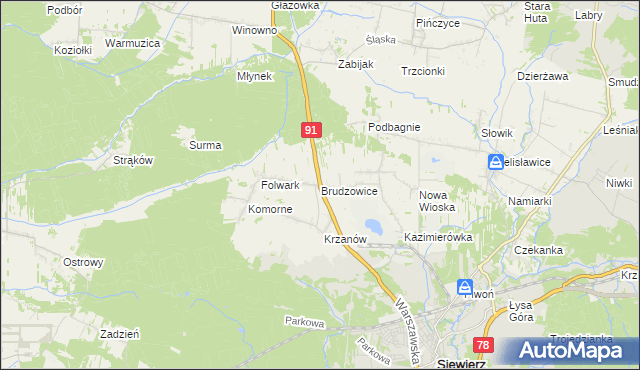 mapa Brudzowice, Brudzowice na mapie Targeo