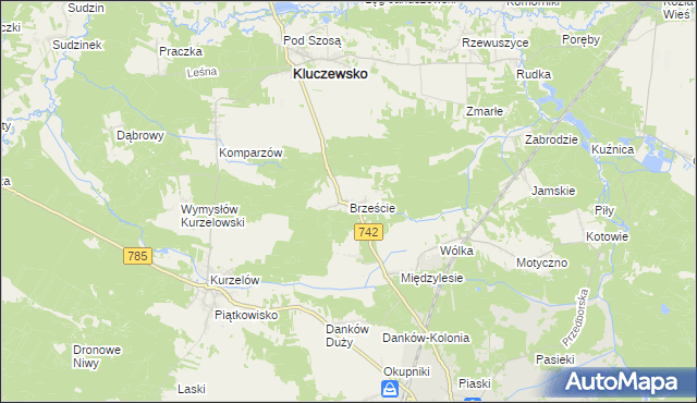 mapa Brzeście gmina Kluczewsko, Brzeście gmina Kluczewsko na mapie Targeo