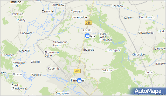 mapa Brzeście gmina Pińczów, Brzeście gmina Pińczów na mapie Targeo