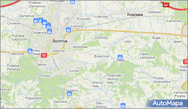 mapa Brzeźnica gmina Bochnia, Brzeźnica gmina Bochnia na mapie Targeo