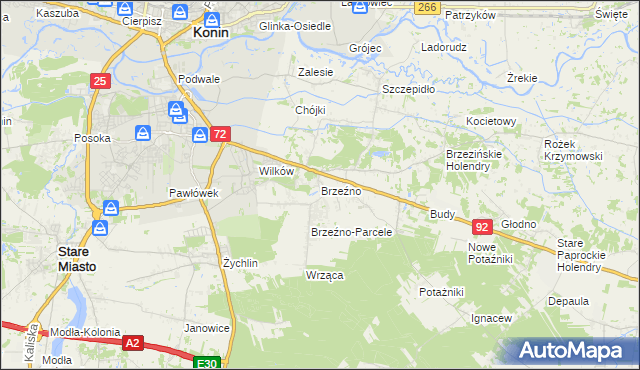 mapa Brzeźno gmina Krzymów, Brzeźno gmina Krzymów na mapie Targeo