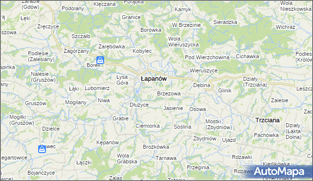 mapa Brzezowa gmina Łapanów, Brzezowa gmina Łapanów na mapie Targeo