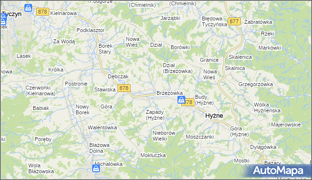 mapa Brzezówka gmina Hyżne, Brzezówka gmina Hyżne na mapie Targeo