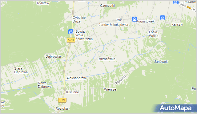 mapa Brzozówka gmina Czosnów, Brzozówka gmina Czosnów na mapie Targeo