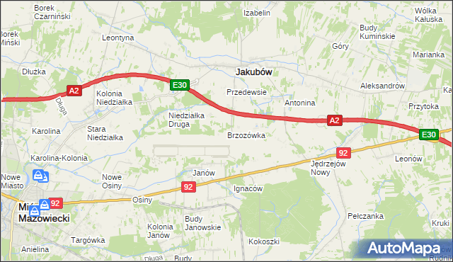 mapa Brzozówka gmina Jakubów, Brzozówka gmina Jakubów na mapie Targeo