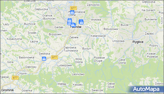 mapa Burzyn gmina Tuchów, Burzyn gmina Tuchów na mapie Targeo