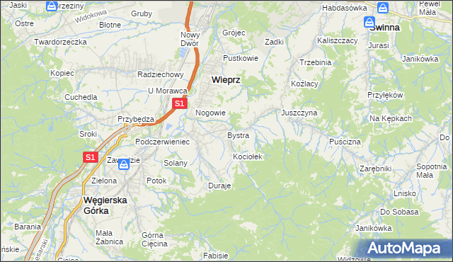 mapa Bystra gmina Radziechowy-Wieprz, Bystra gmina Radziechowy-Wieprz na mapie Targeo