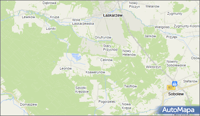 mapa Celinów gmina Łaskarzew, Celinów gmina Łaskarzew na mapie Targeo