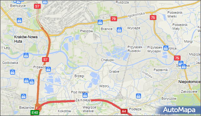 mapa Chałupki gmina Kraków, Chałupki gmina Kraków na mapie Targeo