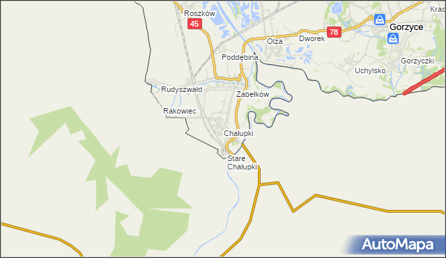 mapa Chałupki gmina Krzyżanowice, Chałupki gmina Krzyżanowice na mapie Targeo