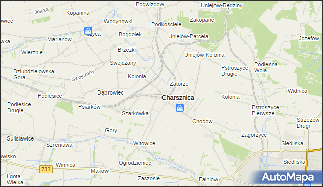 mapa Charsznica, Charsznica na mapie Targeo