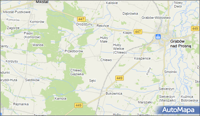 mapa Chlewo gmina Grabów nad Prosną, Chlewo gmina Grabów nad Prosną na mapie Targeo