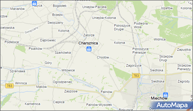 mapa Chodów gmina Charsznica, Chodów gmina Charsznica na mapie Targeo