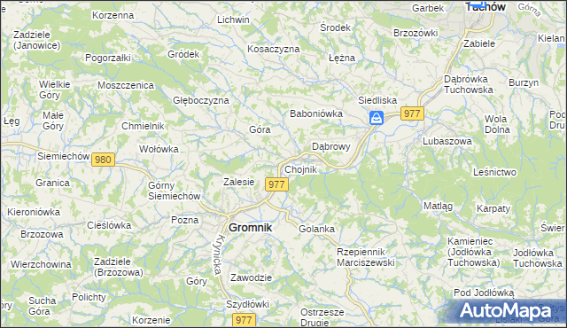 mapa Chojnik gmina Gromnik, Chojnik gmina Gromnik na mapie Targeo