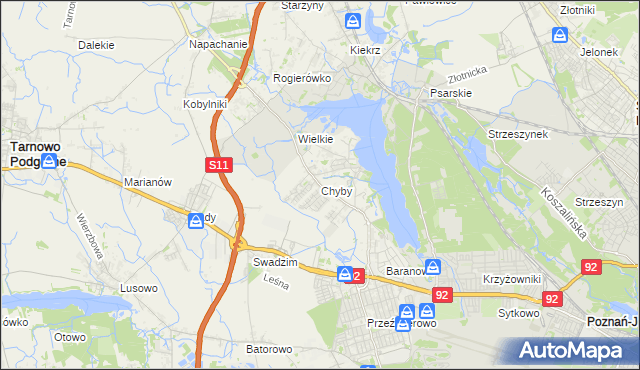 mapa Chyby gmina Tarnowo Podgórne, Chyby gmina Tarnowo Podgórne na mapie Targeo