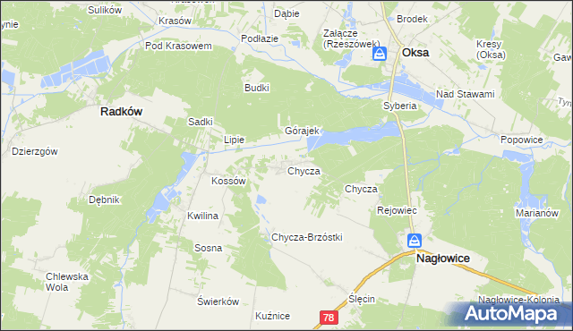 mapa Chycza, Chycza na mapie Targeo