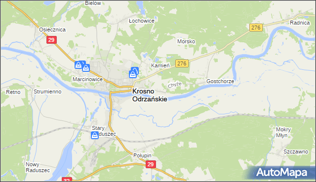 mapa Chyże gmina Krosno Odrzańskie, Chyże gmina Krosno Odrzańskie na mapie Targeo
