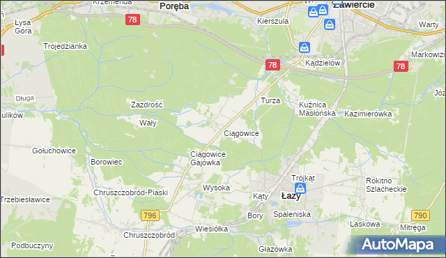 mapa Ciągowice, Ciągowice na mapie Targeo