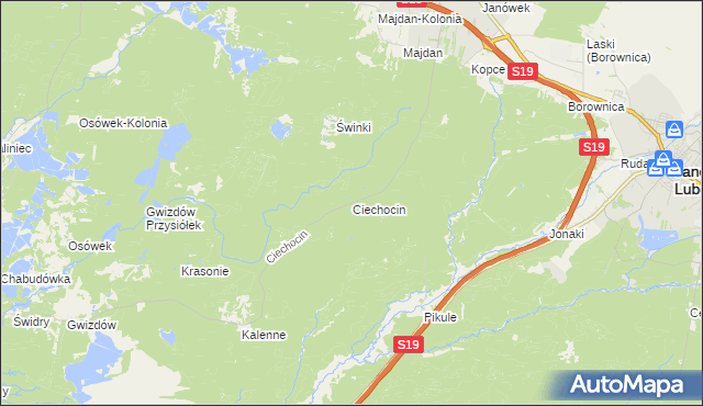 mapa Ciechocin gmina Modliborzyce, Ciechocin gmina Modliborzyce na mapie Targeo