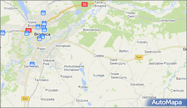 mapa Cielęta, Cielęta na mapie Targeo