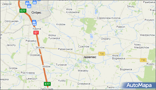 mapa Czachów gmina Jasieniec, Czachów gmina Jasieniec na mapie Targeo