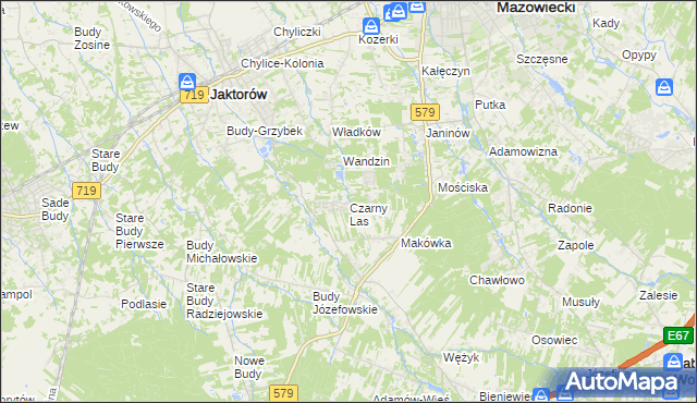 mapa Czarny Las gmina Grodzisk Mazowiecki, Czarny Las gmina Grodzisk Mazowiecki na mapie Targeo