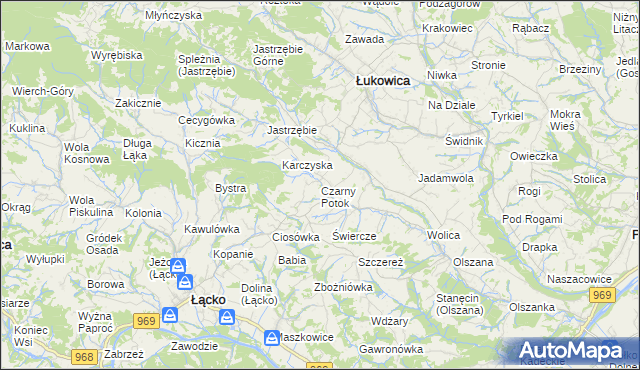 mapa Czarny Potok gmina Łącko, Czarny Potok gmina Łącko na mapie Targeo