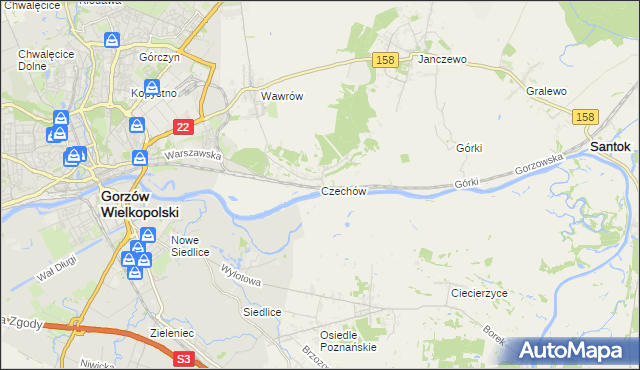 mapa Czechów gmina Santok, Czechów gmina Santok na mapie Targeo
